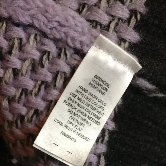 Wool 87% Mohair 9% Mohair blend Lavender black Chunky Knit Sweater XL - Picture 5 of 8
